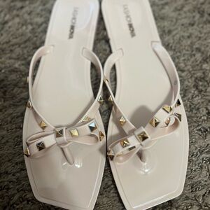 Fashion Nova Cream Bow Studded Sandals